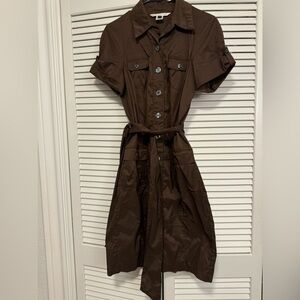 Diane Von Furstenberg Brown Midi Shirt Dress